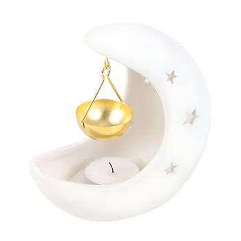 White Crescent Moon Oil Burner With Gold Dish, 2 of 3