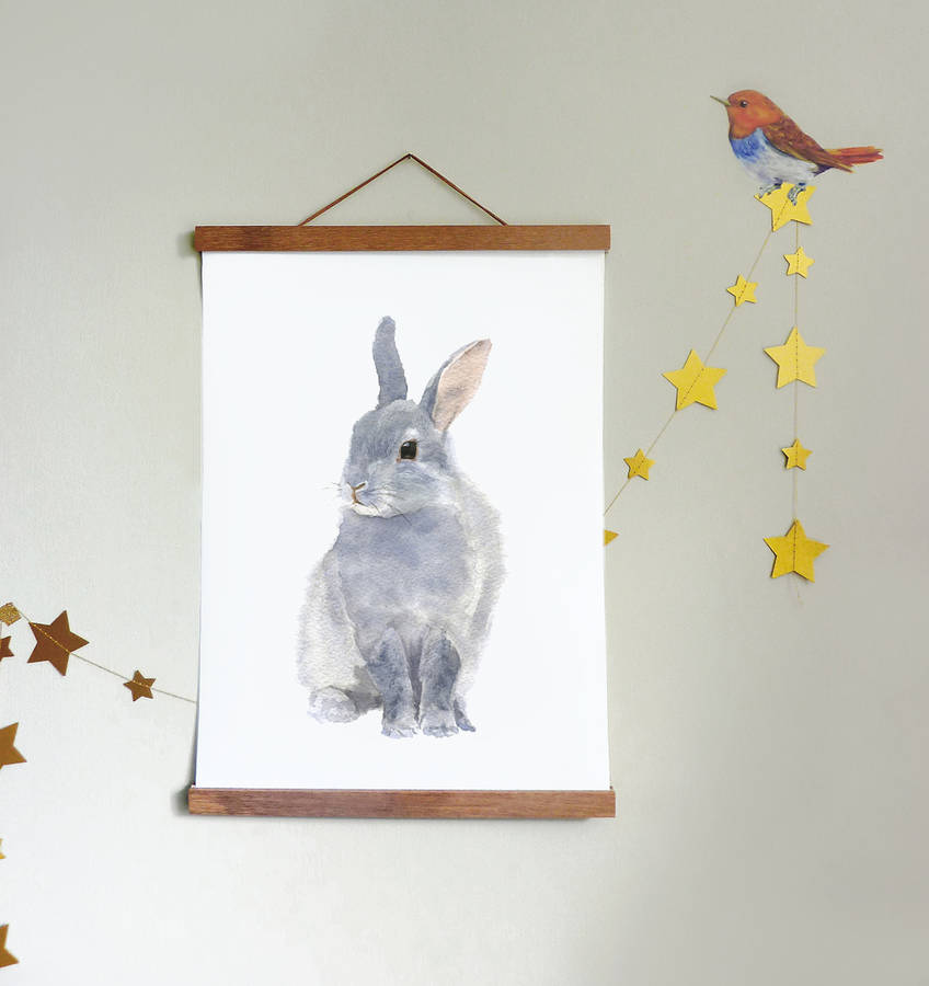 rabbit print on canvas, bunny print and hanger, size a4 by chocovenyl