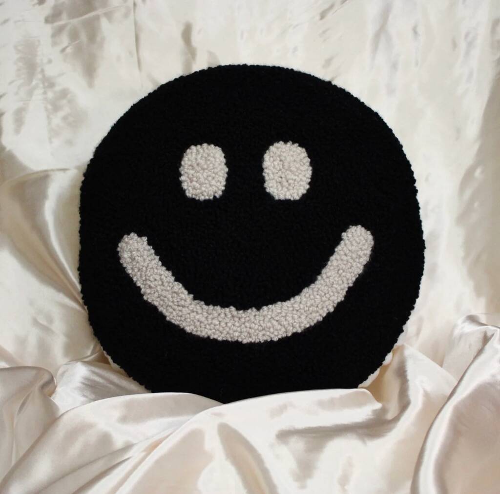 Black And White Smiley Punch Needle Cushion, 1 of 3