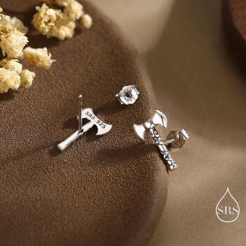 Sterling Silver Double Headed Viking Axe Stud Earrings, 5 of 12