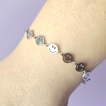 Smiley Face Bracelet In Waterproof Stainless Steel Adjustable, 4 of 6