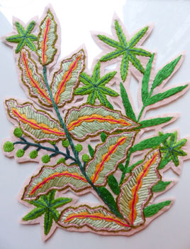 Botanical Fern Embroidery Gold Framed Art, 8 of 8