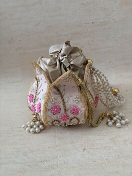 Pink Handcrafted Raw Silk Potli Bag/Wrist Bag, 8 of 8