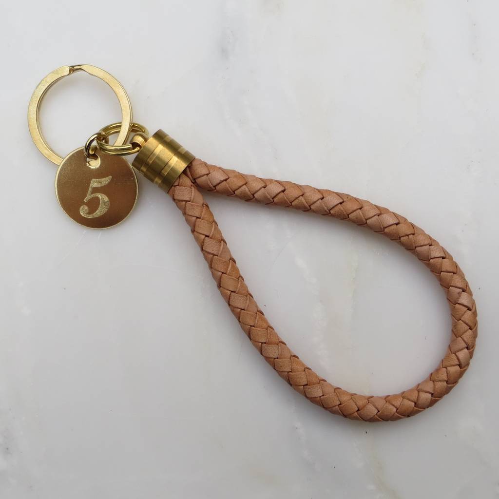 personalised brass and leather rope keyring by gracie collins