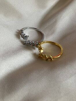 Silver Adjustable White Gold Plated Vine Leaf Ring, 5 of 6