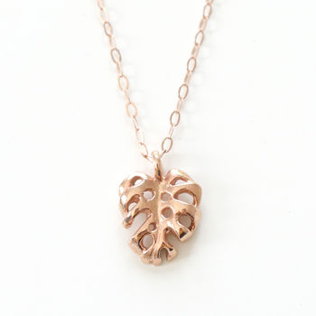 9ct Rose Gold Monstera Palm Leaf Charm Necklace, 5 of 5