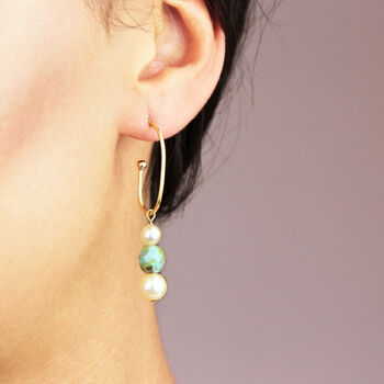 Pearl And Turquoise Bead Stacked Oval Hoop Earrings, 4 of 7