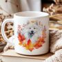 Personalised Dog Mug Samoyed In An Autumn Wreath, thumbnail 1 of 2