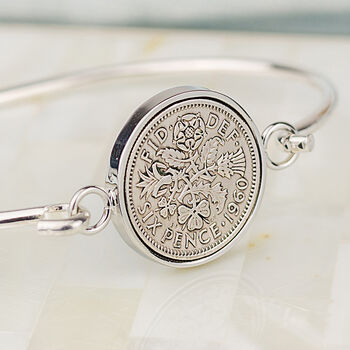 60th Birthday 1962 Sixpence Coin Bangle Bracelet, 5 of 9