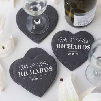 Set Of Four Personalised Heart Shaped Slate Coasters, 3 of 6