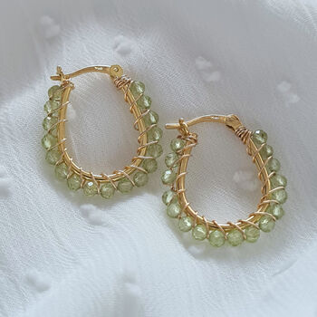 Peridot And Gold Wire Wrapped Hoop Earrings, 3 of 6