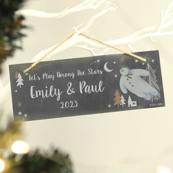 Personalised The Snowman Magical Adventure Hanging Slate Plaque, 4 of 5