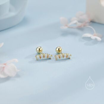 Tiny Opal Curved Bar Screw Back Earrings, 6 of 11