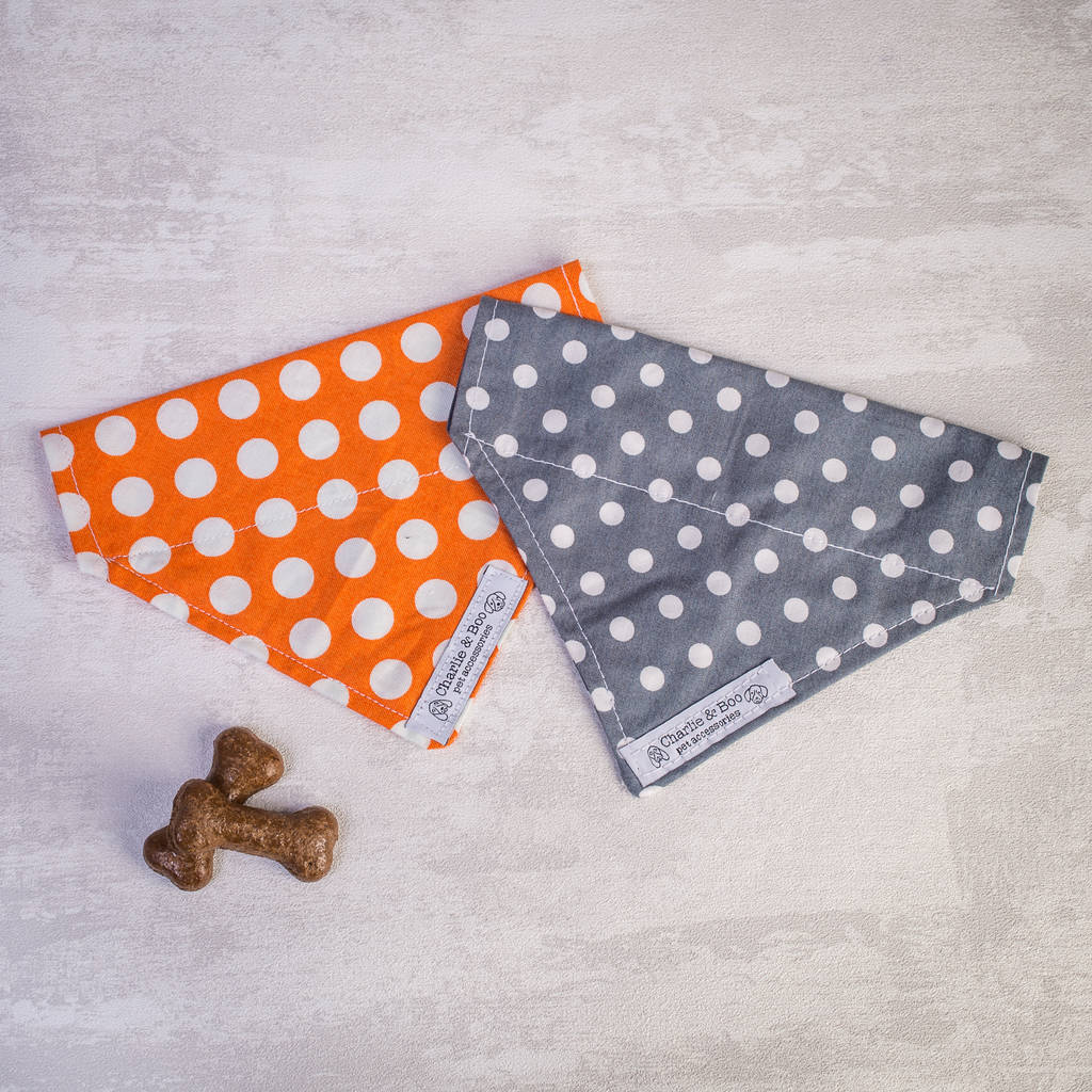 dog bandana for boy or girl dogs in grey and orange by charlie and boo