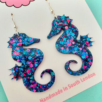 Large Seahorse Glitter Resin Earrings, 3 of 4