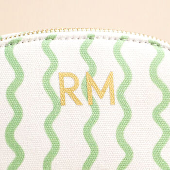 Personalised Small Green Wavy Lines Wash Bag, 2 of 4