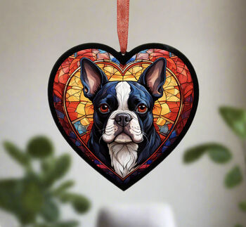 Boston Terrier Stained Glass Effect Heart Suncatcher, 2 of 6