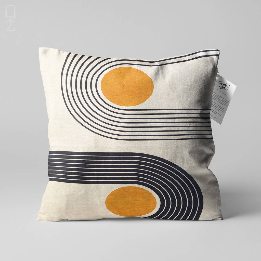 Orange And Black Geometric Abstract Cushion Cover By