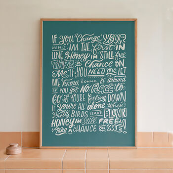 Take A Chance On Me, Abba Lyrics Print, Disco Print, 6 of 12