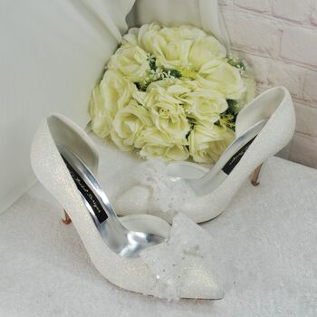 Ivory Shimmer D'orsay Wedding Heels With Bow, 7 of 7