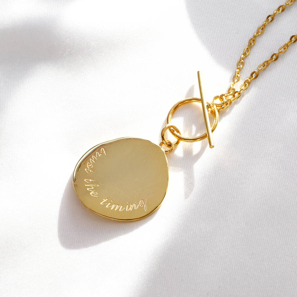 Trust The Timing Engraved 18k Gold Plated Necklace, 1 of 3