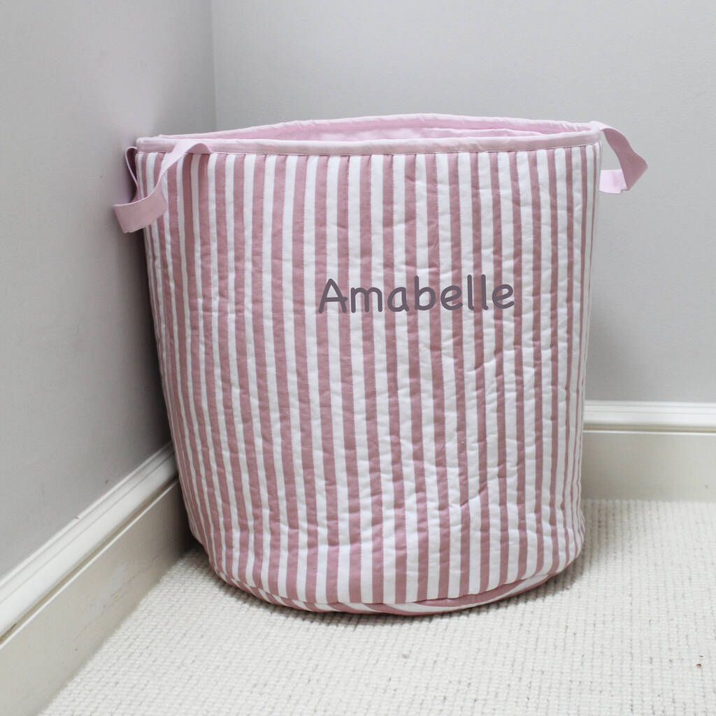 Personalised Pink Stripe Toy Storage Laundry Bag By Lime Tree London
