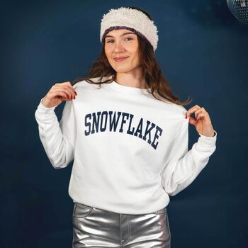 Snowflake College Slogan Christmas Jumper, 6 of 6
