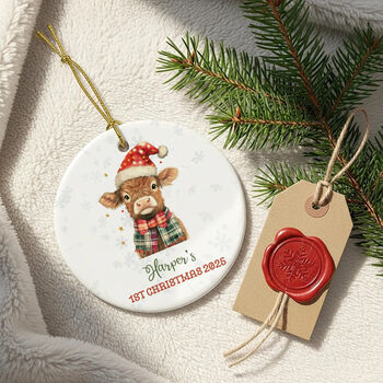 Personalised Baby’s First Christmas Highland Cow Bauble, 8 of 8