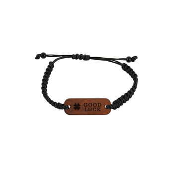 'Good Luck' Four Leaf Clover Black Bracelet | Jewellery | Fashion Accessory, 2 of 2