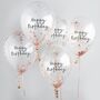 Five Rose Gold Happy Birthday Confetti Balloons, thumbnail 1 of 2