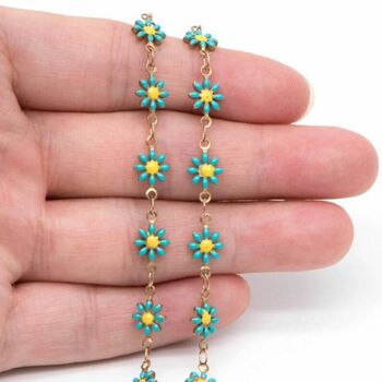 Turquoise Sun Flower Floral Choker Summer Necklace, 7 of 8