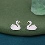 Cute Swan Stud Earrings In Sterling Silver, thumbnail 3 of 10