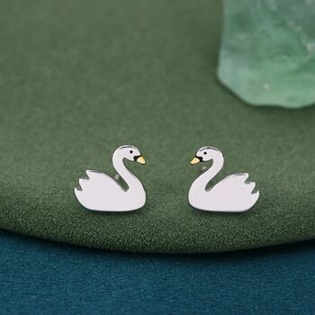 Cute Swan Stud Earrings In Sterling Silver, 3 of 10