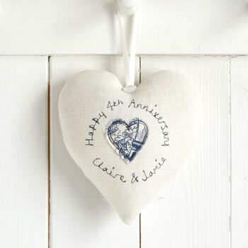 Personalised Linen 4th Wedding Anniversary Heart Gift, 3 of 10