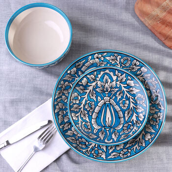 G Decor Tulipani Blue Hand Painted Ceramic Tableware Collection Floral Plates And Bowls, 3 of 8