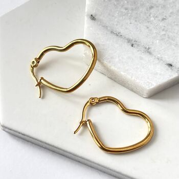 Gold Plated Heart Hoop Earrings, 4 of 4