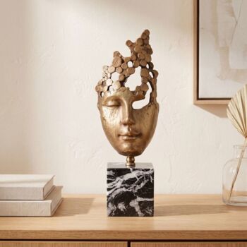 Abstract Face Sculpture Yellow Gold Decorative Bust, 5 of 7