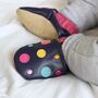 Dotty Fish Navy Spotty Dotty Soft Leather Baby Shoes With Barefoot Soles, thumbnail 3 of 11
