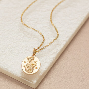 Engraved Gold Plated Capricorn Zodiac Necklace, 4 of 9