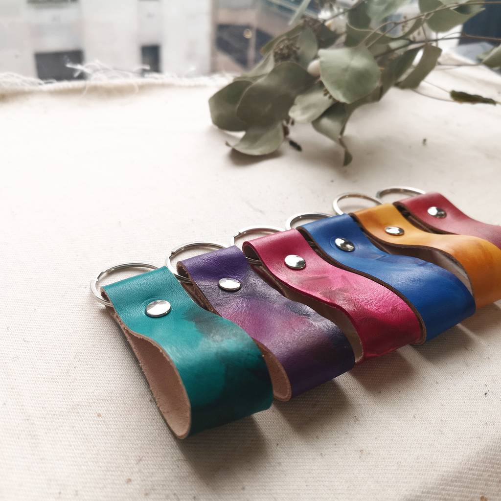 Image of Leather Key Fob, Hand Tie Dyed