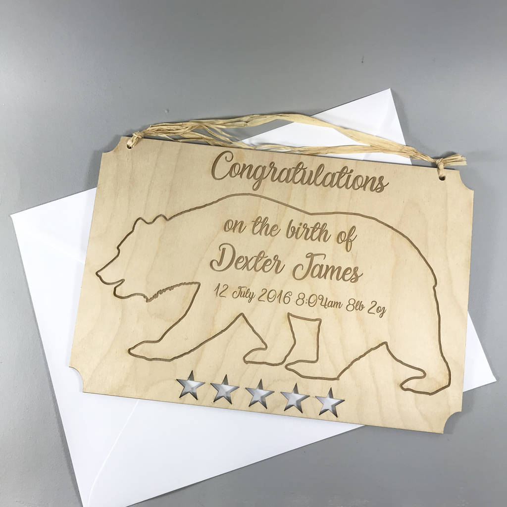 personalised new baby birth record wooden plaque by hickory dickory