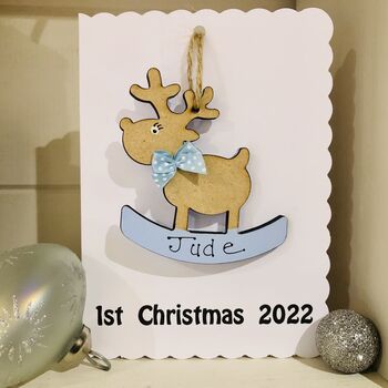 Personalised Baby Boy's 1st Christmas B Decoration Card, 5 of 5