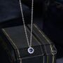 Sapphire Blue Cz Halo Flower Pendant Necklace, thumbnail 1 of 12