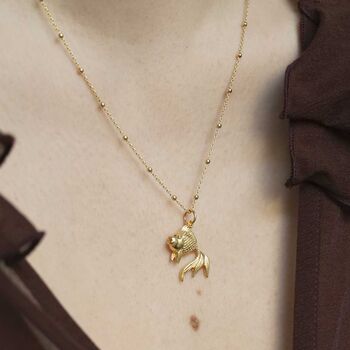 Gold Plated Sterling Silver Fish Necklace, 2 of 7