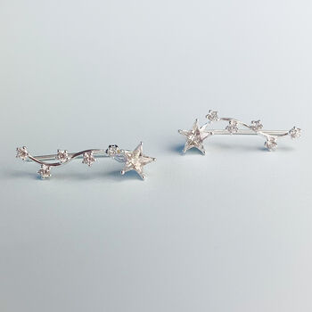 Sterling Silver Crystal Star Ear Climber Earrings, 3 of 6