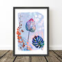 Cool Blue Flower And Leaf Art Print, thumbnail 5 of 8