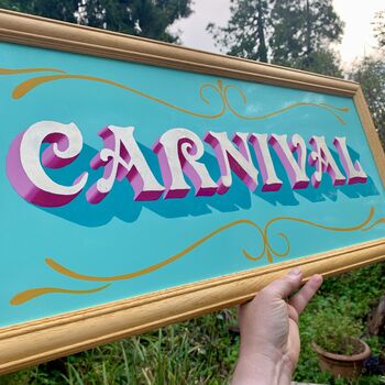 'Carnival' Gold Leaf Typography Wall Art Sign, 5 of 8
