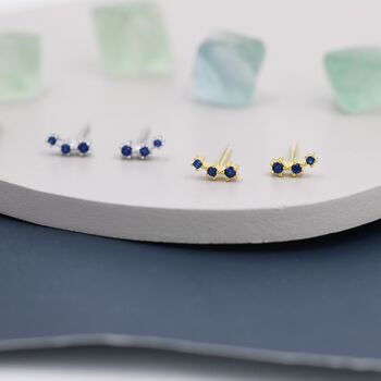 Extra Tiny Sapphire Blue Cz Trio Stud Earrings, 5 of 12