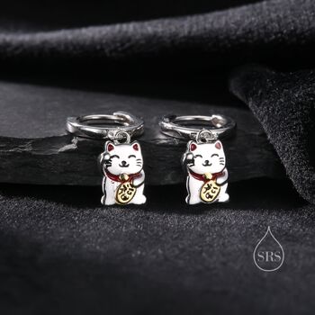 Super Cute Maneki Neko Cat Huggie Earrings, 3 of 9