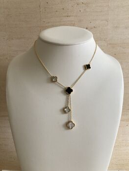 Double Sided Clover Long Necklace White Black, 3 of 10